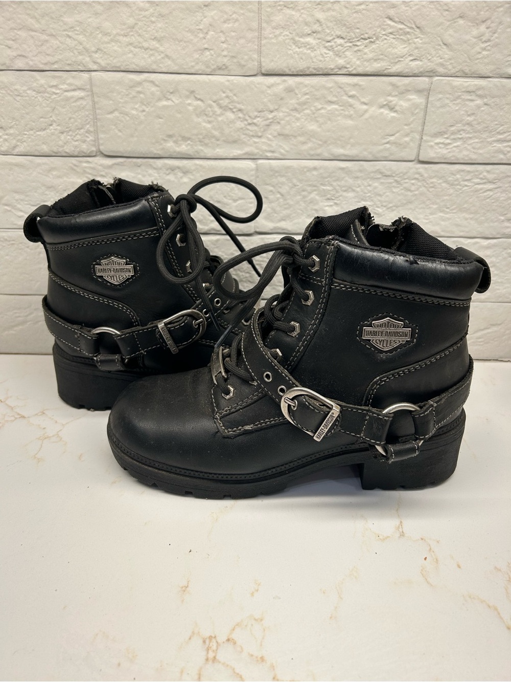 Harley-Davidson Womens Black Leather Motorcycle Boots Side Zip 84424 Size 6